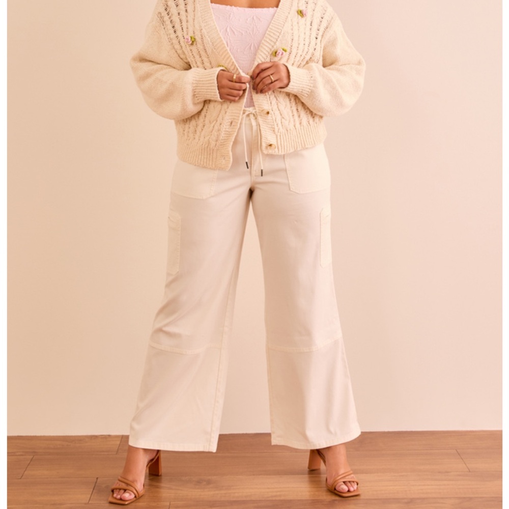Arula Ivory Greer High Rise Cargo Utility Pants Women’s B 2X 18/20 Wide Leg NWT
